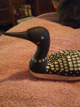 Vintage Hand Carved Wooden Loon Painted Duck 7 Inches Long