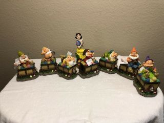 Disney Snow White,  Seven Dwarves Solar Garden Figurines Mini Train Complete Set