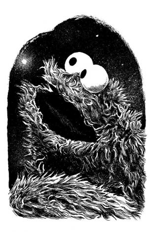 Muppets Cookie Monster Sesame Street Ink Drawing,  Art By Andy Bennett