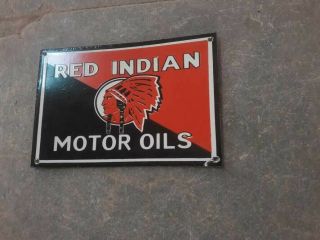 Porcelain Red Indian Motor Oil Enamel Sign Size 9 " X 6 " Inches