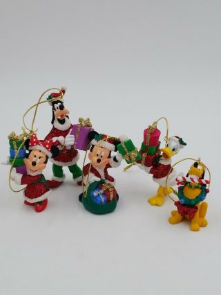 Set Of 5 Disney Holiday Christmas Ornament Santa Mickey Mouse And Friends