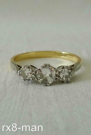 Stunning Vintage 18ct Solid Gold 3 Stone Diamond Ring 0.  53cts Uk O 1/2 Us 7.  50
