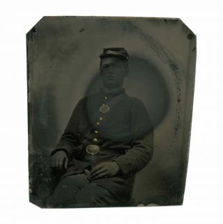 1/6 Plate Civil War Tintype of York Soldier - SNY Belt Plate 2