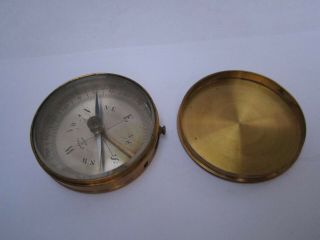 Vintage Small Pill Box Style Brass Compass With Lid Made In France Numbered 22