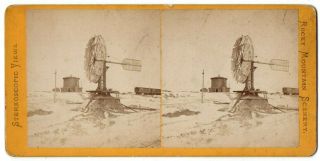 Wy Wyoming Sherman Station Windmill Railroad Train A.  J.  Russell Stereoview Photo