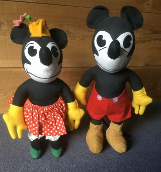 1930s Disney Mickey And Minnie Mouse Character Dolls (pair)
