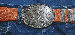 Vintage Sterling Silver Western 3pc Rodeo Belt Buckle Set - Large And Heavy.