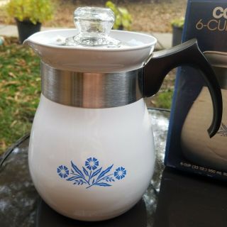 Corelle Corning Ware P - 166 Stovetop Percolator 6 Cup Coffee Pot Cornflower Blue 3
