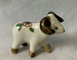 Goat Figurine Min Miniature Shadow Box Handpainted Flower On Back