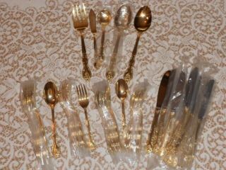 International Stainless San Marcos Gold Plate Electroplate Flatware 64 - Pc Set