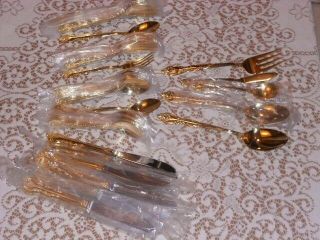 International Stainless San Marcos GOLD Plate Electroplate Flatware 64 - pc Set 2