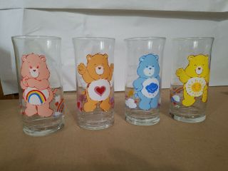 Set Of 4 Vintage Care Bears Pizza Hut Glasses Collectible