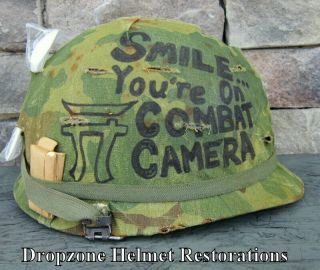 Vietnam M - 1 Helmet & Liner Mitchell Camo Cover " Combat Cameraman " Rations