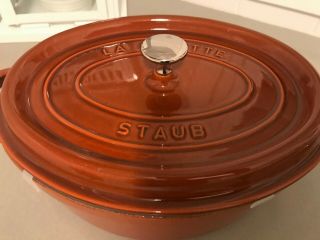 $180 Staub Cast Iron Oval Cocotte 4.  25 Qt.  Burnt Orange