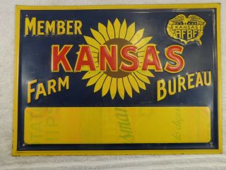 Old Vintage 1950s Kansas Farm Bureau Member Tin Sign Bright Colors