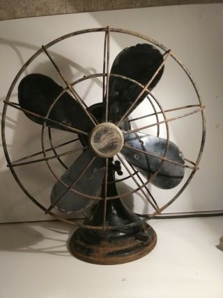 Vintage Westinghouse Oscillating Cast Base Fan Running All Speeds Wood Blades