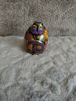Flowering Feline Laurel Burch Black Cat Ceramic Egg 1996
