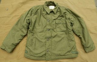 Vietnam War,  U.  S.  Navy Deck Jacket Type A - 2,  Olive Drab Cotton,  Large Size 42 - 44