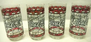 4 Vintage Enjoy Coca Cola Drinking Tumbler Red & Black Stained Glass 8 "