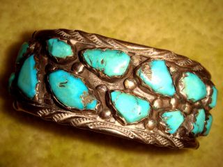 Vtg.  Old Pawn Navajo 53.  5 Gr Sterling Silver Turquoise Cuff Bracelet A Penketewa