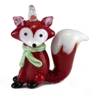 Hanging Miniature Hand Blown Glass Red Fox Ornament Figurine 1.  5 " High