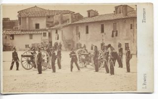 Victorian Cdv Photo Italy Military Artillery Drill 1864 Florence Photographer