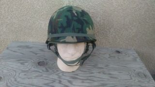 Post Vietnam War M1 - C Paratrooper Helmet W/correct Liner & Camo Helmet Cover