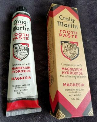 Old Dental Box & Tube CRAIG MARTIN Tooth Paste Comfort Mfg Chicago Magnesia NOS 2