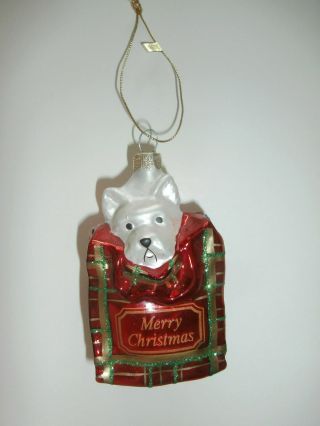 Scottish Terrier - Scottie Dog " Wheaten " In Plaid Bag " Merry Christmas " Ornament