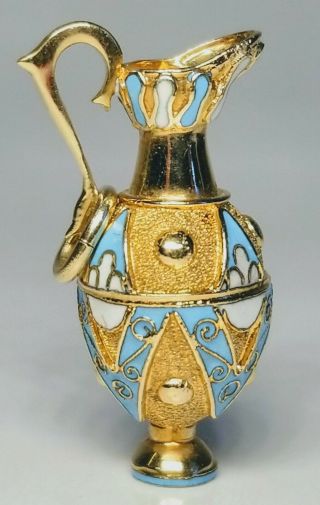 Vintage 1950s 14k Yellow Gold With Blue And White Enamel Water Jug Charm Pendant