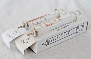 2x Rare Glass Syringe Medical Vintage Antique Reusable Hypodermic Ussr