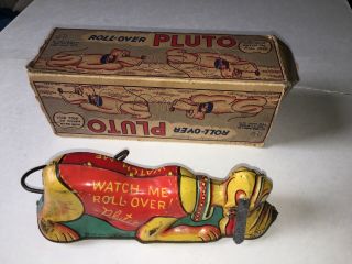1939 Walt Disney Marx Pluto Tin Wind Up Toy “watch Me Roll Over ” W Box