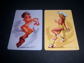 (2) Single Pin Up Playing Cards - Vintage 1947 - Sexy Cowgirls - Joyce Ballantine -