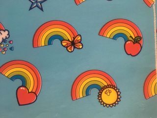 VINTAGE RAINBOW SUNSHINE HEART FLOWER DOVE ALL OCCASION GIFT WRAP WRAPPING PAPER 2