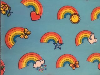 VINTAGE RAINBOW SUNSHINE HEART FLOWER DOVE ALL OCCASION GIFT WRAP WRAPPING PAPER 3