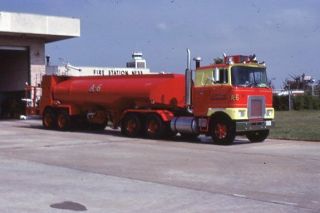 Memphis Tn Airport - 19?? Mack F Tractor Trailer Tanker - Fire Apparatus Slide