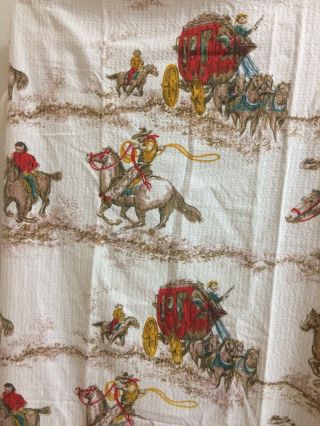 Vintage 50s 60s Curtain,  Barkcloth Fabric Cowboys & Indians,  Retro Fabric