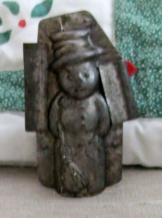 Old Snowman Mold Tin Metal 2 Piece Chocolate Mold 4 " T X 1 1/4 " W