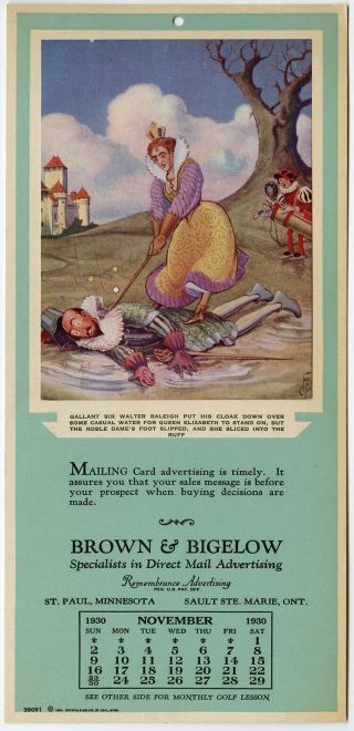 Scarce 1930 Brown & Bigelow Archives Advertising Calendar Sample Queen Elizabeth
