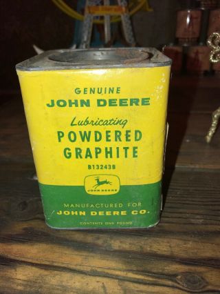 Vintage C.  1960 John Deere Powdered Graphite Tractor Farm Oil Can Sign