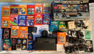 Vintage Atari 2600 Console System W/ Box Joysticks,  Paddles & 28 Games
