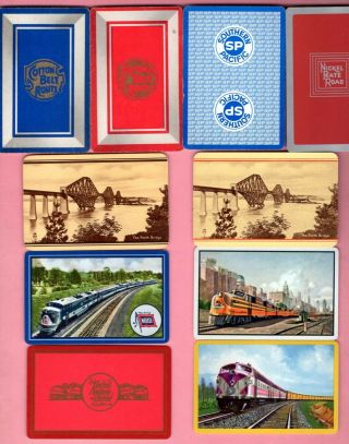 10 Single Swap Playing Cards Train Ads Railroad Souvenir Cotton Belt Etc Vintage