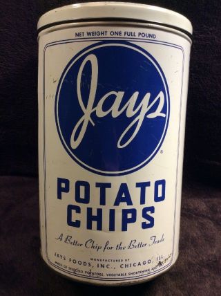 Vintage Mid - Century Jays Potato Chips National Can Tin Metal Container 1 Lb