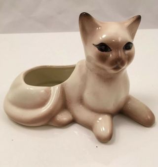 Vintage Porcelain Ceramic Siamese Cat Planter Kitten Design Decor Mid Century