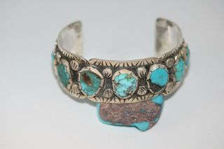 Vintage Navajo Cuff Bracelet With Kingman Turquoise,  Sterling.