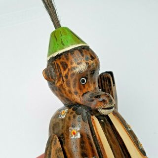 Fez Monkey Shelf Sitter Puppet Ornament Bali Folk Art Carved Painted Wood Bin14