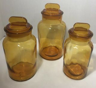 Vintage Amber Ground Glass Apothecary Jar Canister Candy Store Vintage Set Of 3