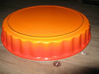 Vintage Cousances Le Crueset Cast Iron Orange Enamel Fluted Quiche Pan 3