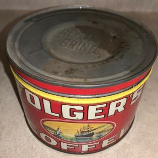 Vintage 1959 Folger ' s Coffee One Pound Tin Key Open Metal Can - Empty With Lid 2