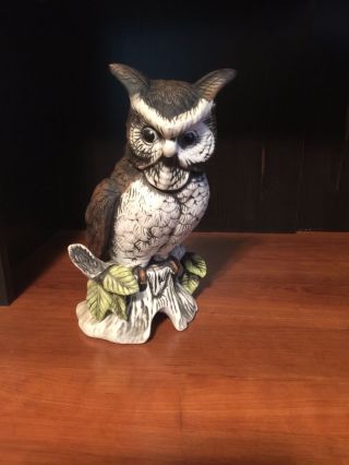 Large Vintage Ceramic Owl Figurine Perched On Branch